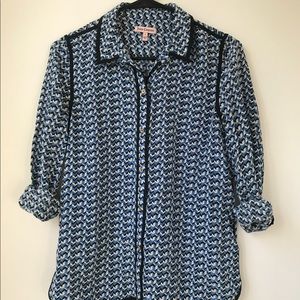 Juicy Couture Blue Printed Silk Shirt Size Small